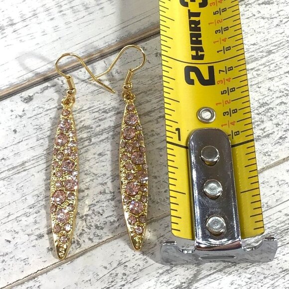 Pink Rhinestone Gold Tone Dangle Earrings - Picture 3 of 3